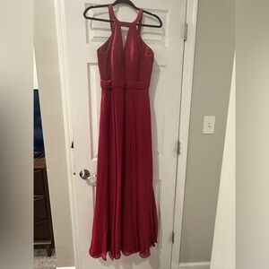 Azazie Burgundy Halter Maxi Dress